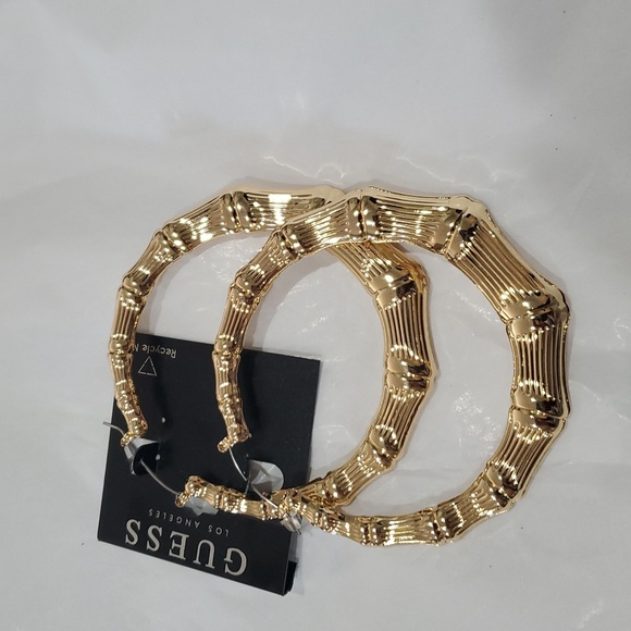 Guess Old School fly girl bamboo style‎ retro oversized hoop earrings new - Picture 7 of 7